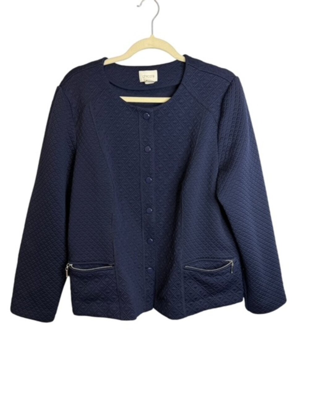 Chico's Jacket Women's XL Office Workwear Career Snaps Blue Chicos 3